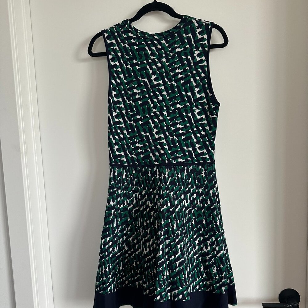 Eliza J Sleeveless Fit & Flare Dress – Green/Black/White Print – Size PL